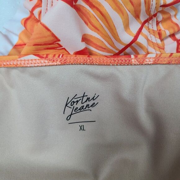 Kortni Jeane Bikini Bottoms XL Orange Palm Leaf Tropical Ruffle High Rise Swim‎ - Picture 4 of 7